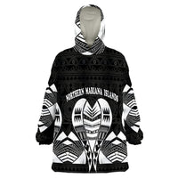 Northern Mariana Islands Polynesian Tattoo Black Version Wearable Blanket Hoodie - Wonder Print Shop