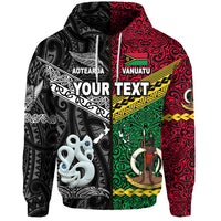 Custom Vanuatu And New Zealand Zip Hoodie Together Black LT8 - Wonder Print Shop