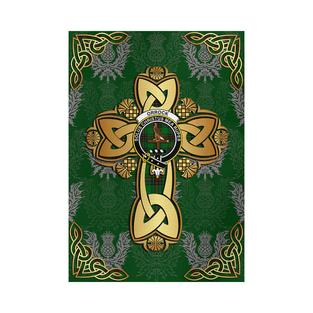 scottish-orrock-clan-crest-tartan-golden-celtic-thistle-garden-flag