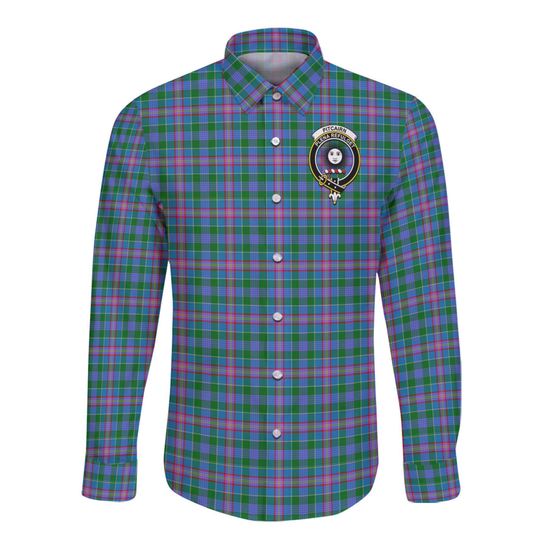 Pitcairn Hunting Tartan Long Sleeve Button Up Shirt with Scottish Family Crest K23