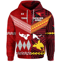 Custom Papua New Guinea And Tonga Hoodie Polynesian Together Bright Red, Custom Text And Number LT8 - Wonder Print Shop