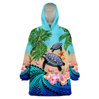 Polynesian Turtle Coconut Tree And Orchids Wearable Blanket Hoodie - Wonder Print Shop