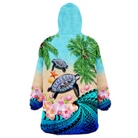 Polynesian Turtle Coconut Tree And Orchids Wearable Blanket Hoodie - Wonder Print Shop