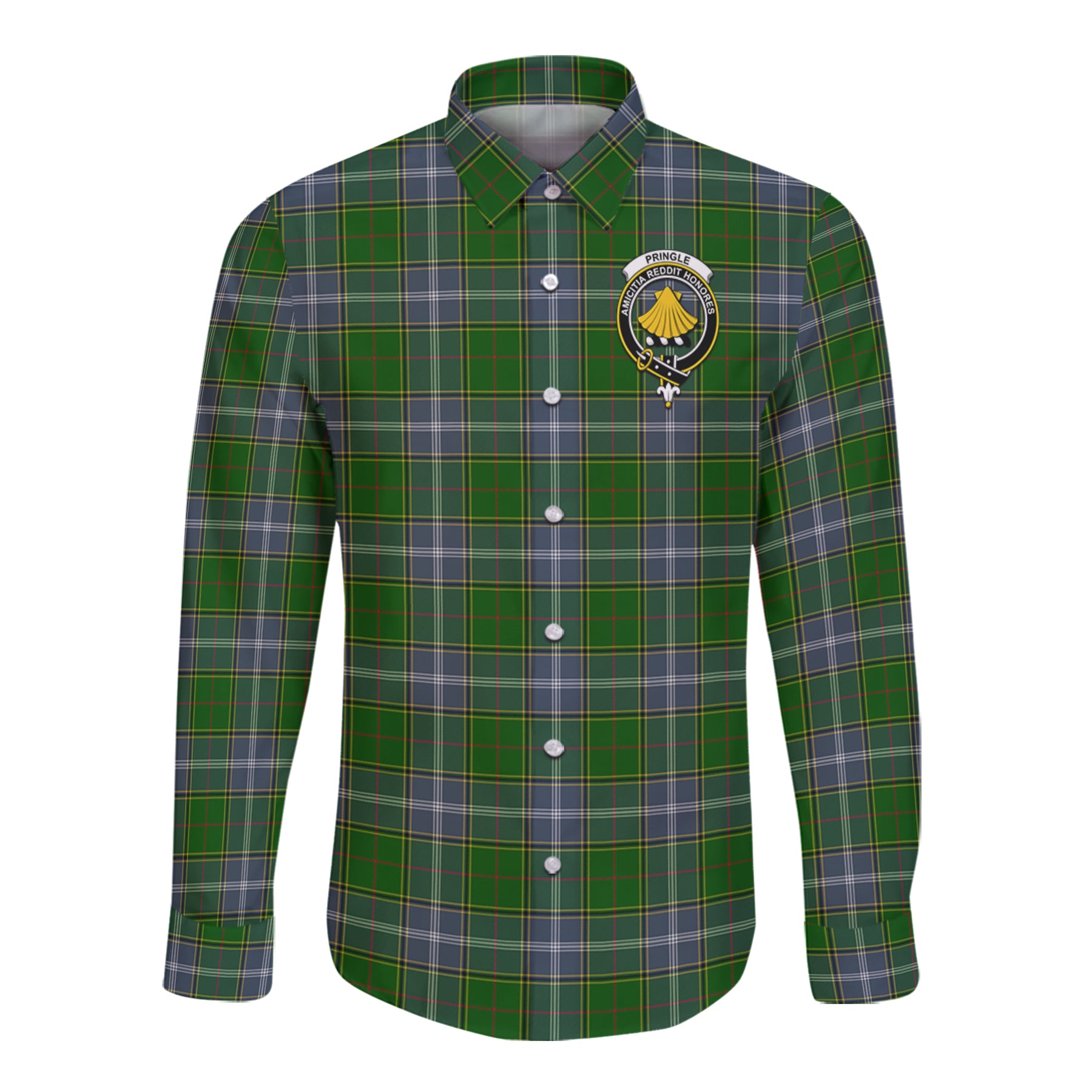Pringle Tartan Long Sleeve Button Up Shirt with Scottish Family Crest K23