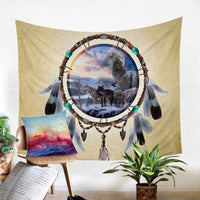 Wolves Dreamcatcher Feather Native American Indian Tapestry 3D LT10 - Wonder Print Shop
