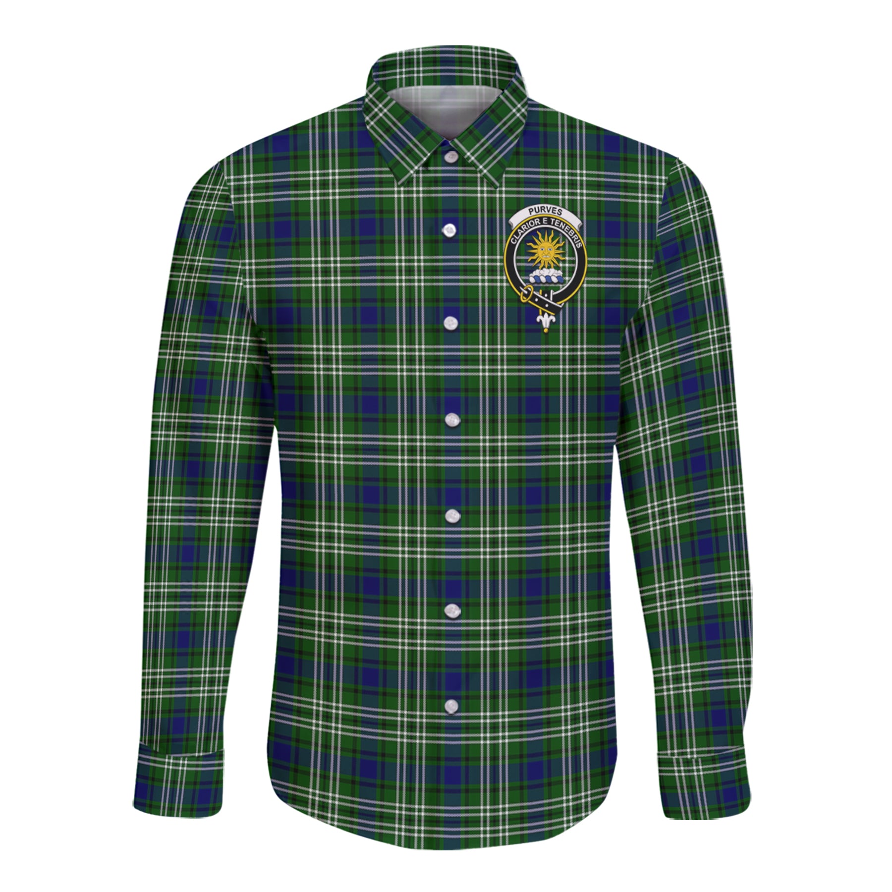 Purves Tartan Long Sleeve Button Up Shirt with Scottish Family Crest K23
