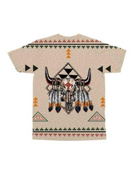 Native American Feather Bison Skull Head All over T Shirt LT10 - Wonder Print Shop