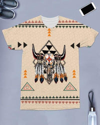 Native American Feather Bison Skull Head All over T Shirt LT10 - Wonder Print Shop