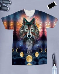 Native American Wolf Moon Galaxy All over T Shirt LT10 - Wonder Print Shop