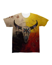 Bison Buffalo Native American Flag Background T Shirt LT10 - Wonder Print Shop