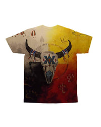 Bison Buffalo Native American Flag Background T Shirt LT10 - Wonder Print Shop