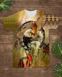 Native American Bison Wolf Eagle Hawk All over T Shirt LT10 - Wonder Print Shop