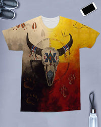 Bison Buffalo Native American Flag Background T Shirt LT10 - Wonder Print Shop