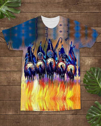 Native American 5 Warriors Riding Horses All over T Shirt LT10 - Wonder Print Shop