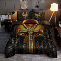 African Bedding Set - Custom Egyptian Ankh Scarab Duvet Cover & Pillow Cases - Wonder Print Shop