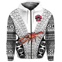 Fiji Rewa Rugby Union Zip Hoodie Tapa Style White LT8 - Wonder Print Shop