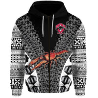 Fiji Rewa Rugby Union Zip Hoodie Tapa Style Black LT8 - Wonder Print Shop