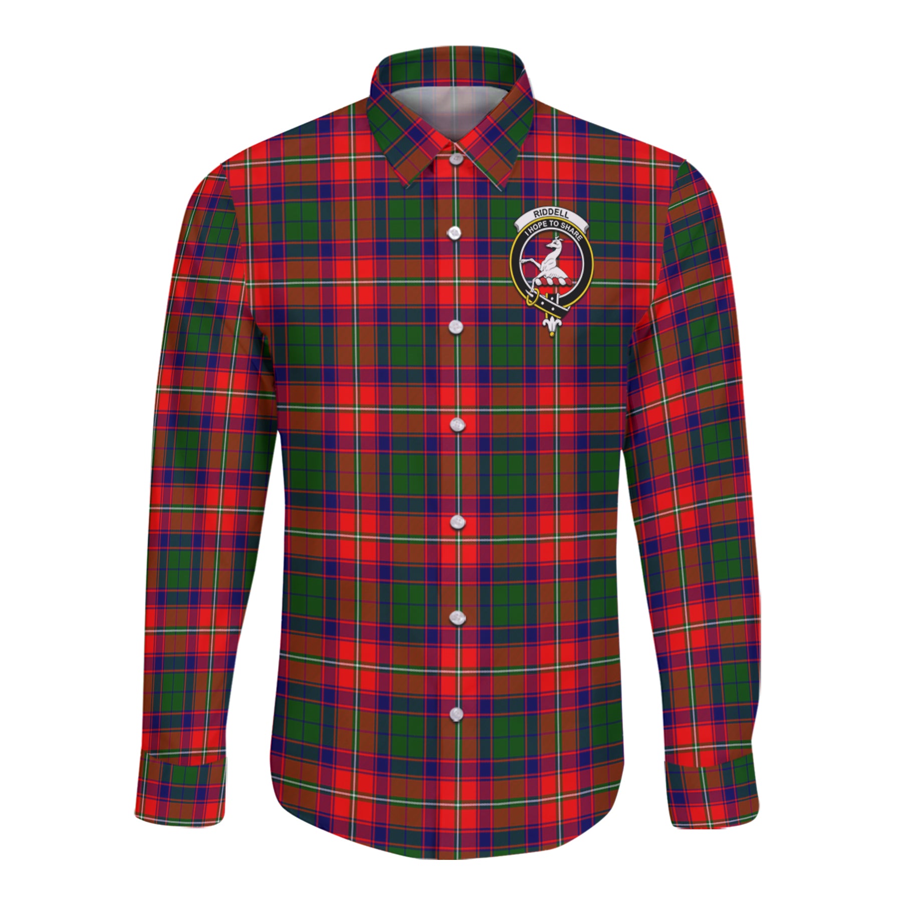 Riddell Tartan Long Sleeve Button Up Shirt with Scottish Family Crest K23