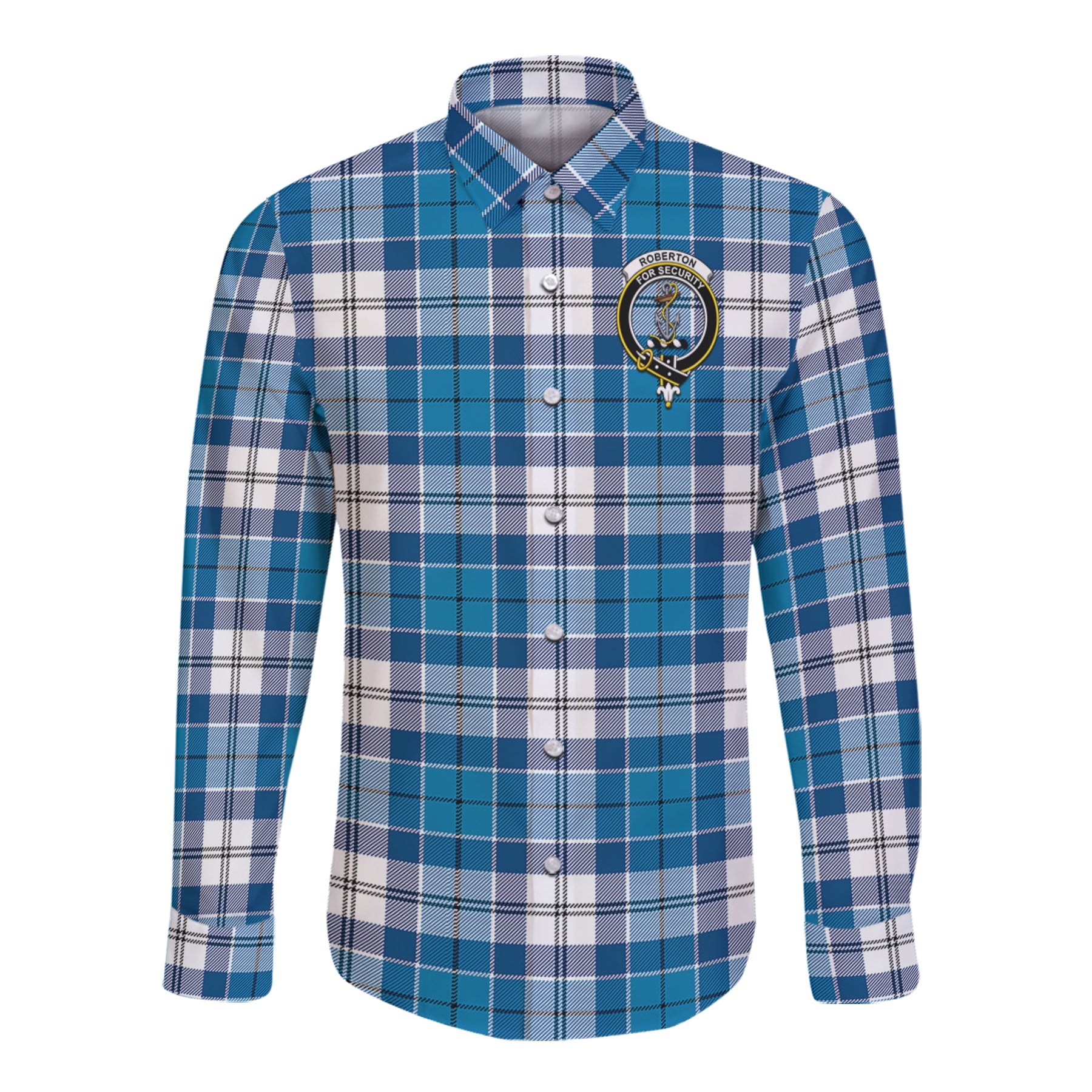 Roberton Tartan Long Sleeve Button Up Shirt with Scottish Family Crest K23