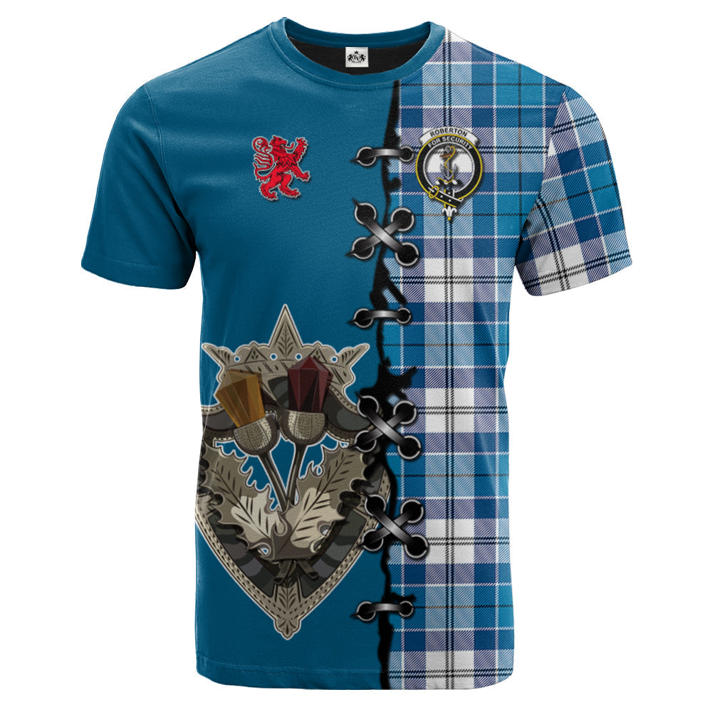 scottish-roberton-clan-crest-tartan-lion-rampant-and-celtic-thistle-t-shirt
