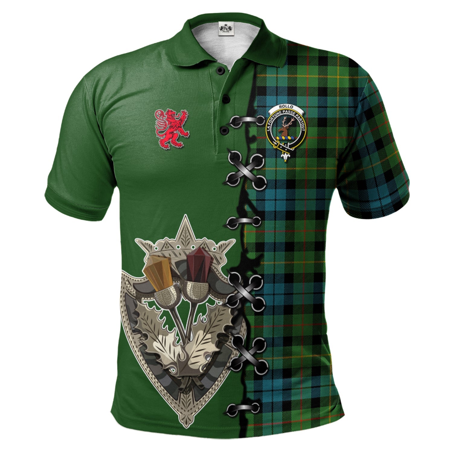 scottish-rollo-ancient-clan-crest-tartan-lion-rampant-and-celtic-thistle-polo-shirt