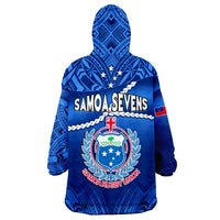 Samoa Rugby Manu Samoa Polynesian Hibiscus Blue Style Wearable Blanket Hoodie - Wonder Print Shop