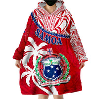 Samoa Samoan Coat Of Arms With Coconut Red Style Wearable Blanket Hoodie - Wonder Print Shop