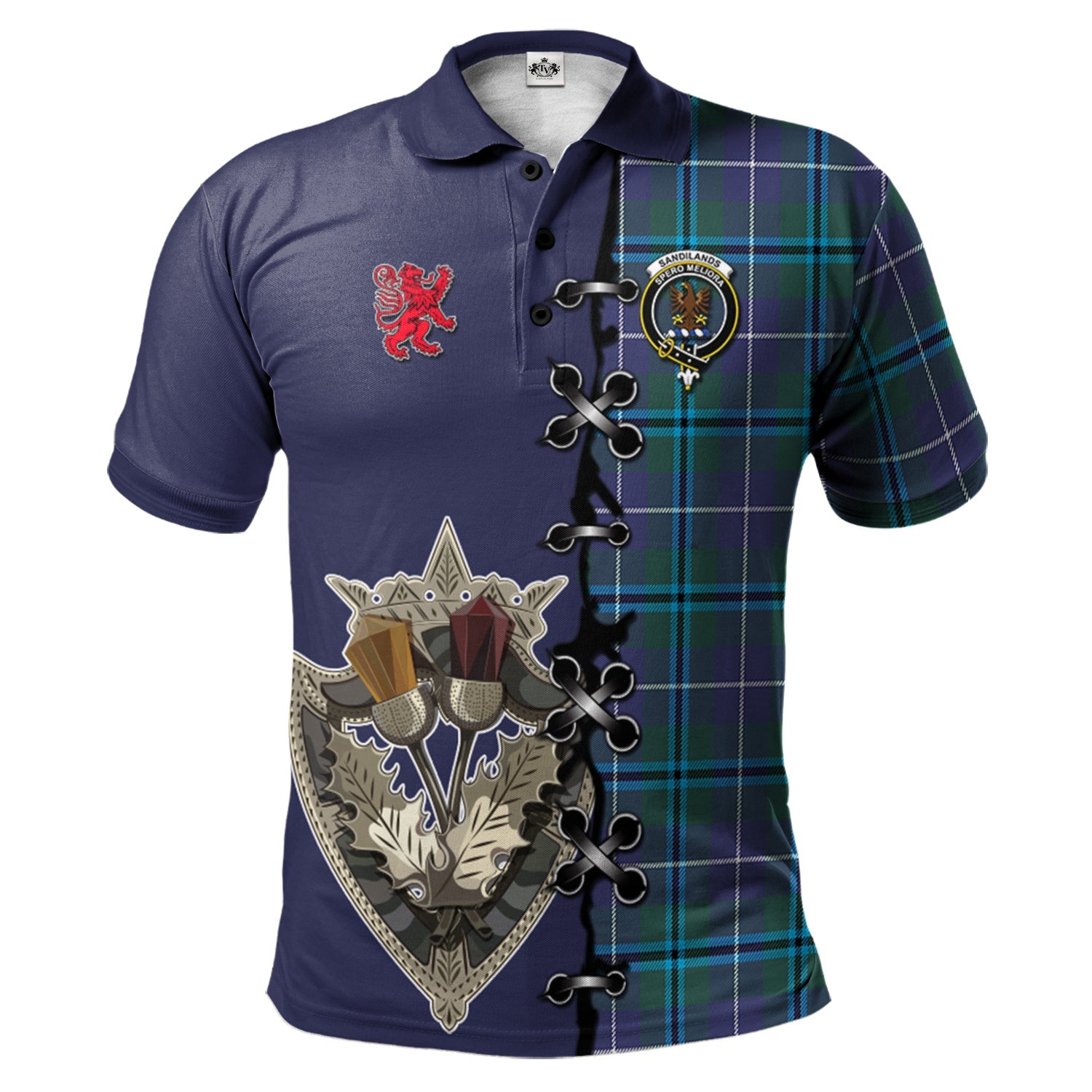 scottish-sandilands-clan-crest-tartan-lion-rampant-and-celtic-thistle-polo-shirt
