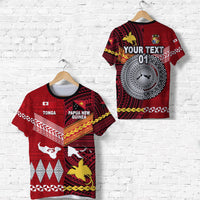 Custom Papua New Guinea And Tonga T Shirt Polynesian Together Bright Red, Custom Text And Number LT8 - Wonder Print Shop