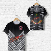 Black rugby T-shirt with Rewa crest, crab-and-chevron graphic, tribal sleeve details