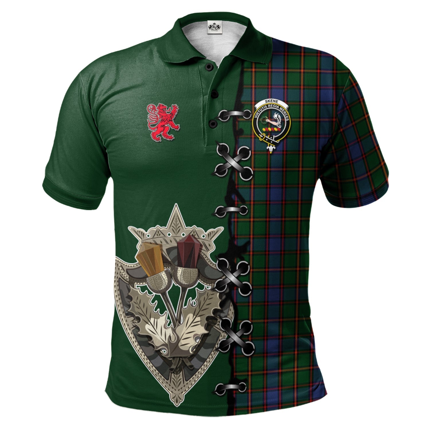 scottish-skene-clan-crest-tartan-lion-rampant-and-celtic-thistle-polo-shirt