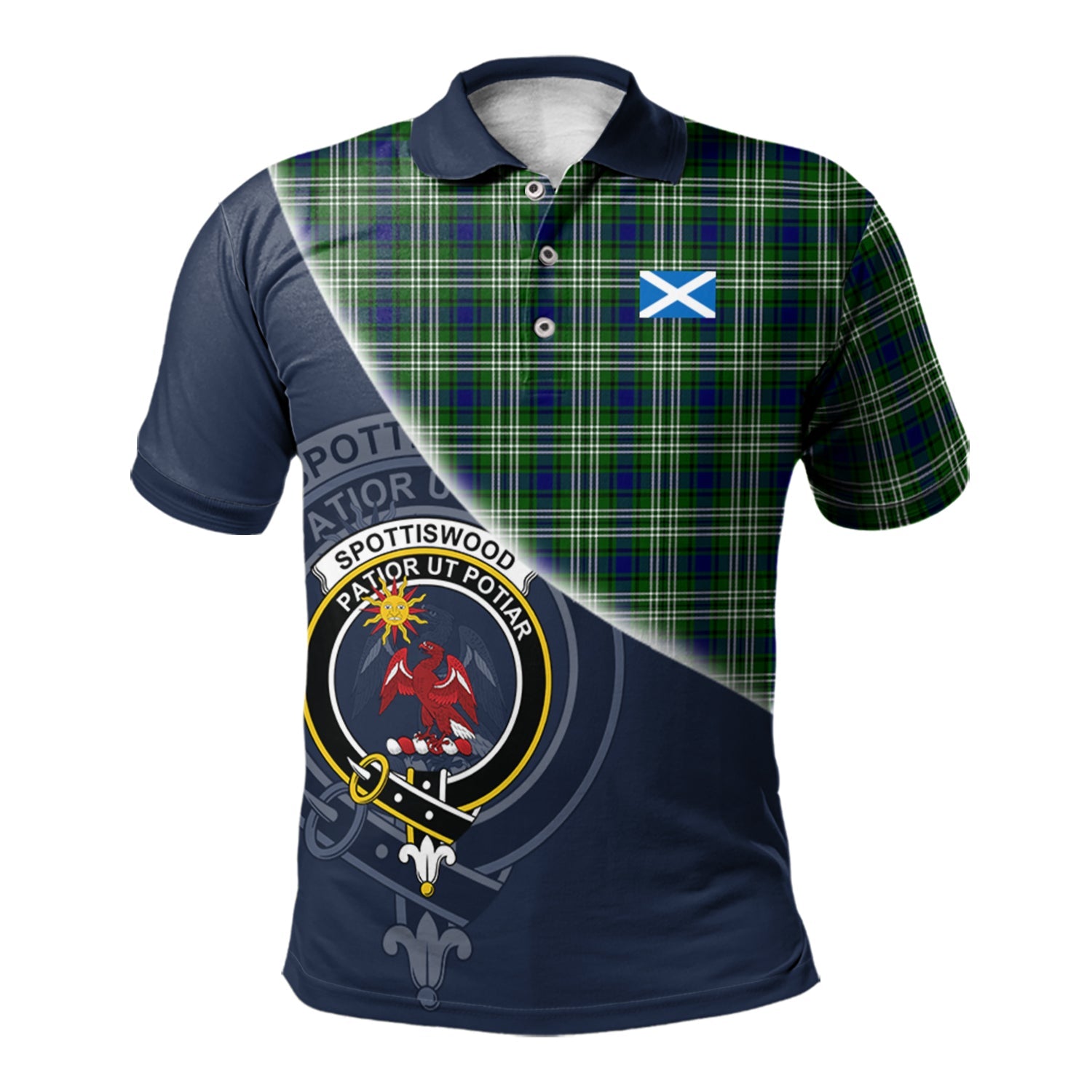 scottish-spottiswood-clan-crest-tartan-scotland-flag-half-style-polo-shirt