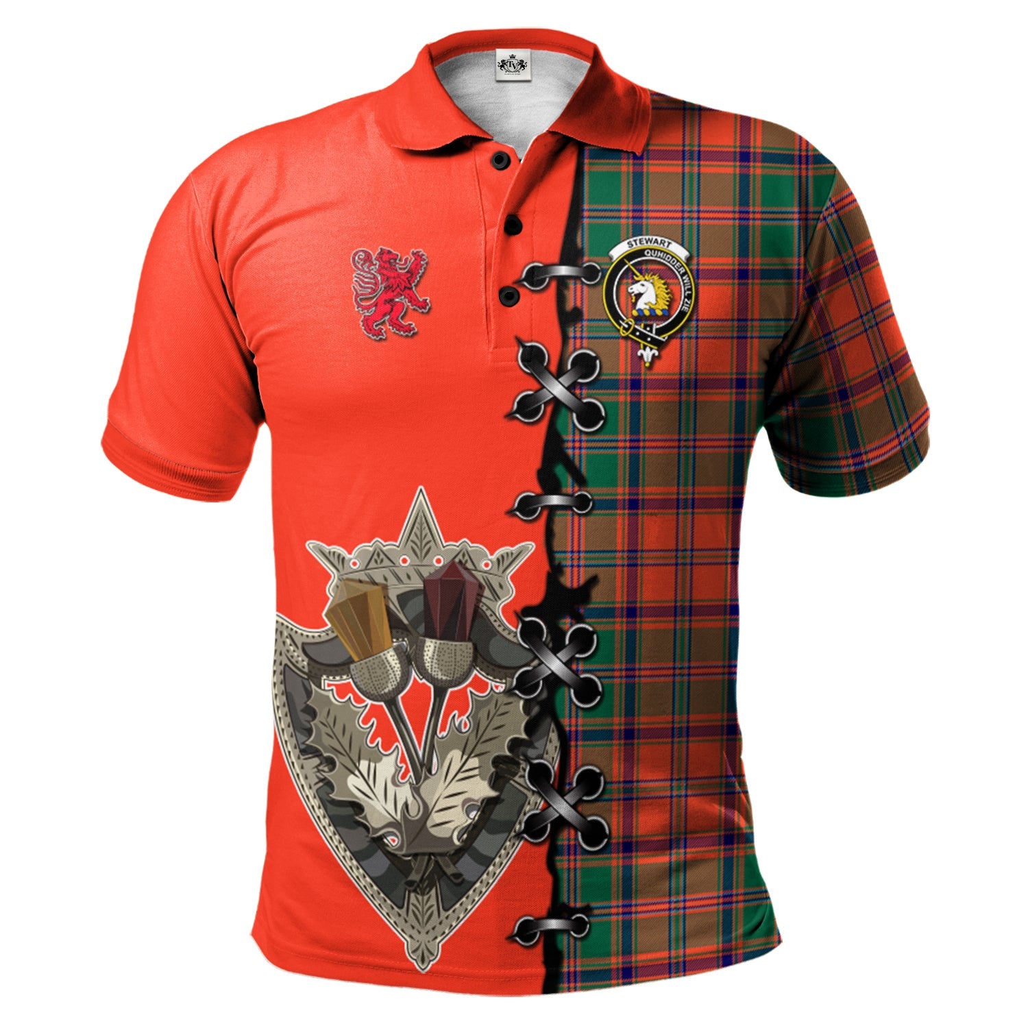 scottish-stewart-of-appin-ancient-clan-crest-tartan-lion-rampant-and-celtic-thistle-polo-shirt