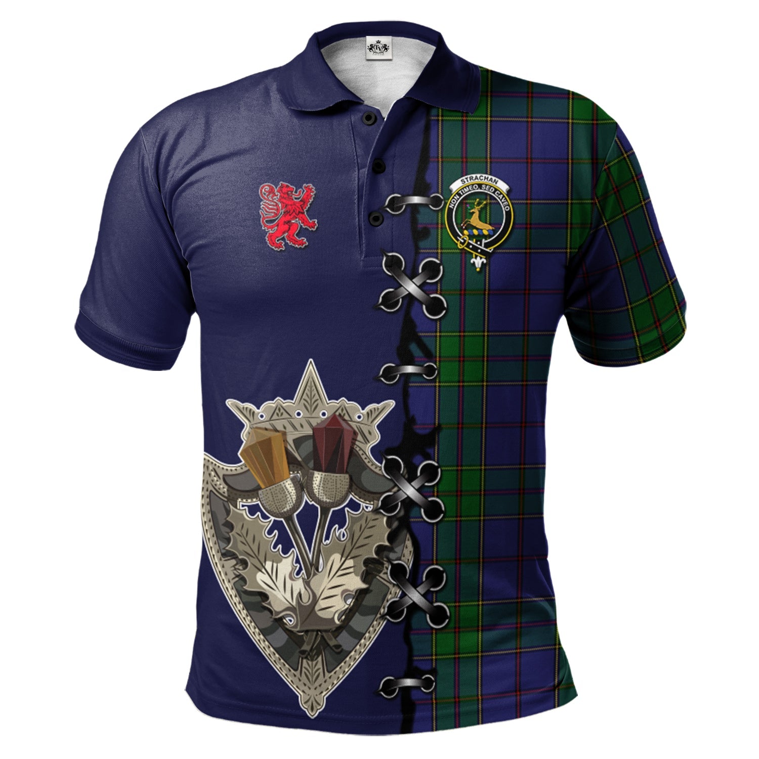 scottish-strachan-clan-crest-tartan-lion-rampant-and-celtic-thistle-polo-shirt