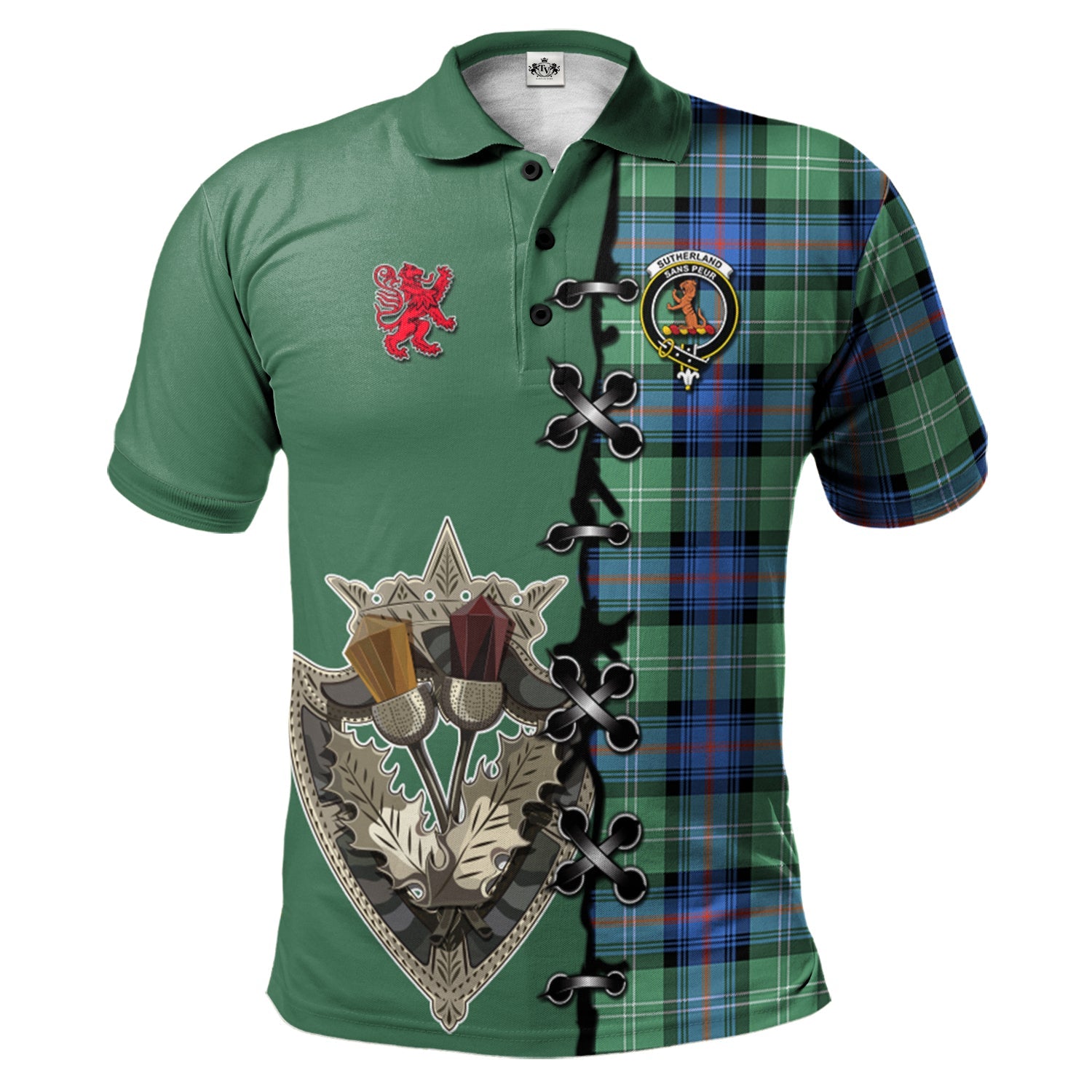 scottish-sutherland-ancient-clan-crest-tartan-lion-rampant-and-celtic-thistle-polo-shirt
