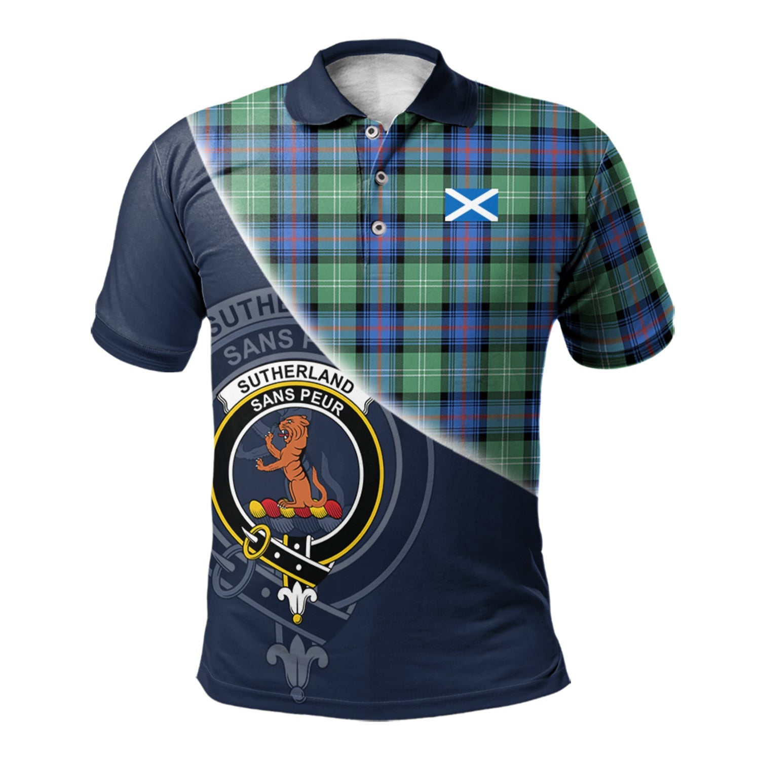 scottish-sutherland-ancient-clan-crest-tartan-scotland-flag-half-style-polo-shirt