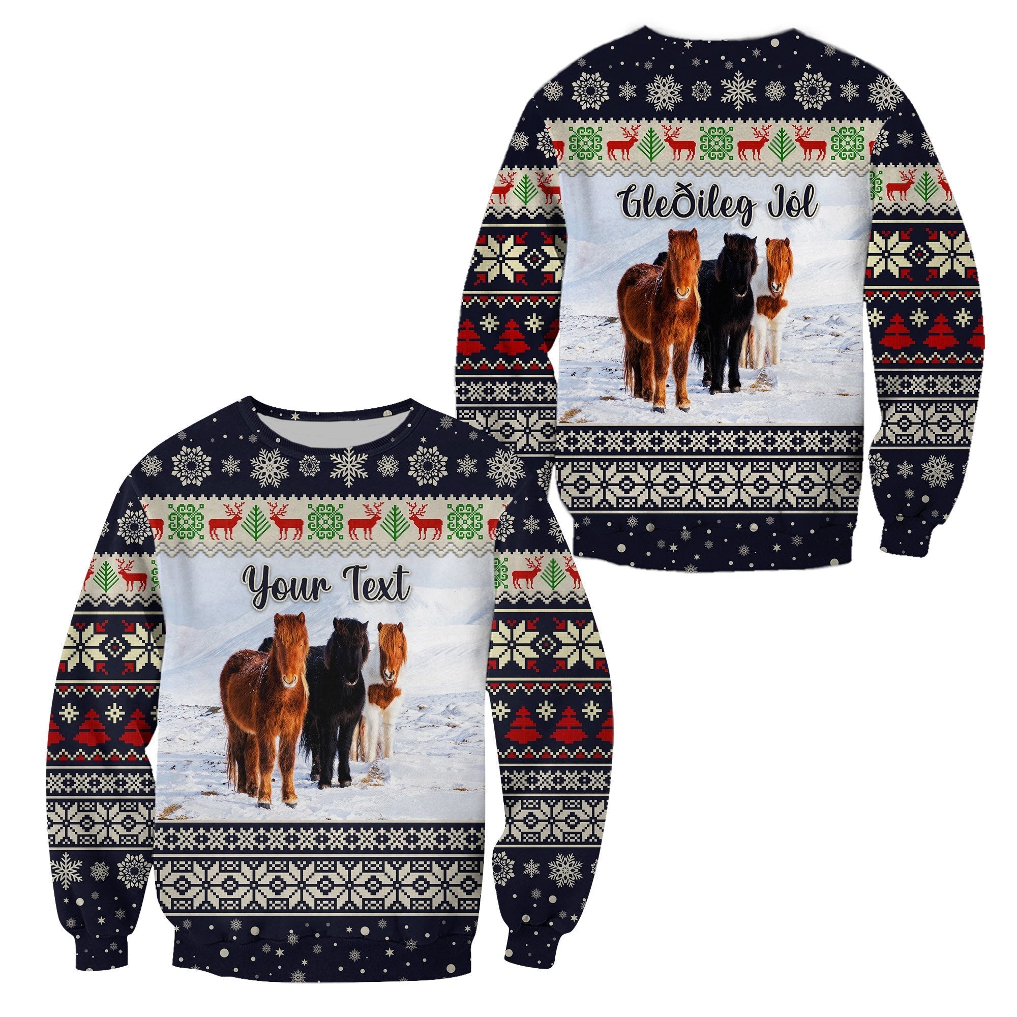 custom-personalised-icelandic-horse-christmas-sweatshirt-navy