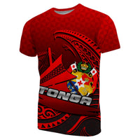 Red Tonga Emancipation Day T-shirt with front circular crest graphic