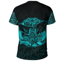 Viking T Shirt Raven Mjolnir Yggdrasil Cyan RLT12 - Wonder Print Shop