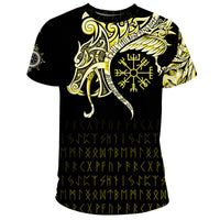 Viking T Shirt, Fenrir Raven and Vegvisir Tattoo Yellow RLT12 - Wonder Print Shop