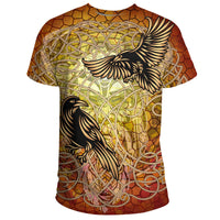 Viking Celtic Symbol T Shirt Huginn and Muninn Of Odin On Yggdrasil Gold RLT12 - Wonder Print Shop