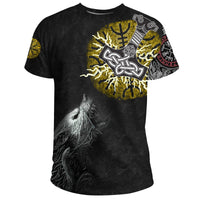 Custom Viking T Shirt Fenrir Fight Mjolnir Of Thor On Helm Of Awe RLT12 - Wonder Print Shop