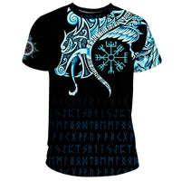 Viking T Shirt, Fenrir Raven and Vegvisir Tattoo Cyan RLT12 - Wonder Print Shop