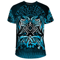Viking T Shirt Othala and Raven Blue RLT12 - Wonder Print Shop