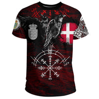 Viking T Shirt Denmark Raven Of Odin and Symbol Viking On Blood Background RLT12 - Wonder Print Shop