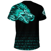 Viking T Shirt Fenrir Wolf Cyan Near Shoulder RLT12 - Wonder Print Shop