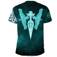 Viking T Shirt Cyan Spear Of The God Odin Gungnir and Two Cyan Ravens Style RLT12 - Wonder Print Shop