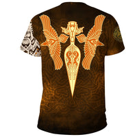 Viking T Shirt Gold Spear Of The God Odin Gungnir and Two Gold Ravens RLT12 - Wonder Print Shop