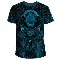 Viking T Shirt Raven Valknut Cyan RLT12 - Wonder Print Shop