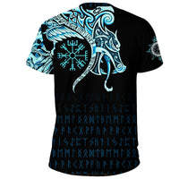 Viking T Shirt, Fenrir Raven and Vegvisir Tattoo Cyan RLT12 - Wonder Print Shop